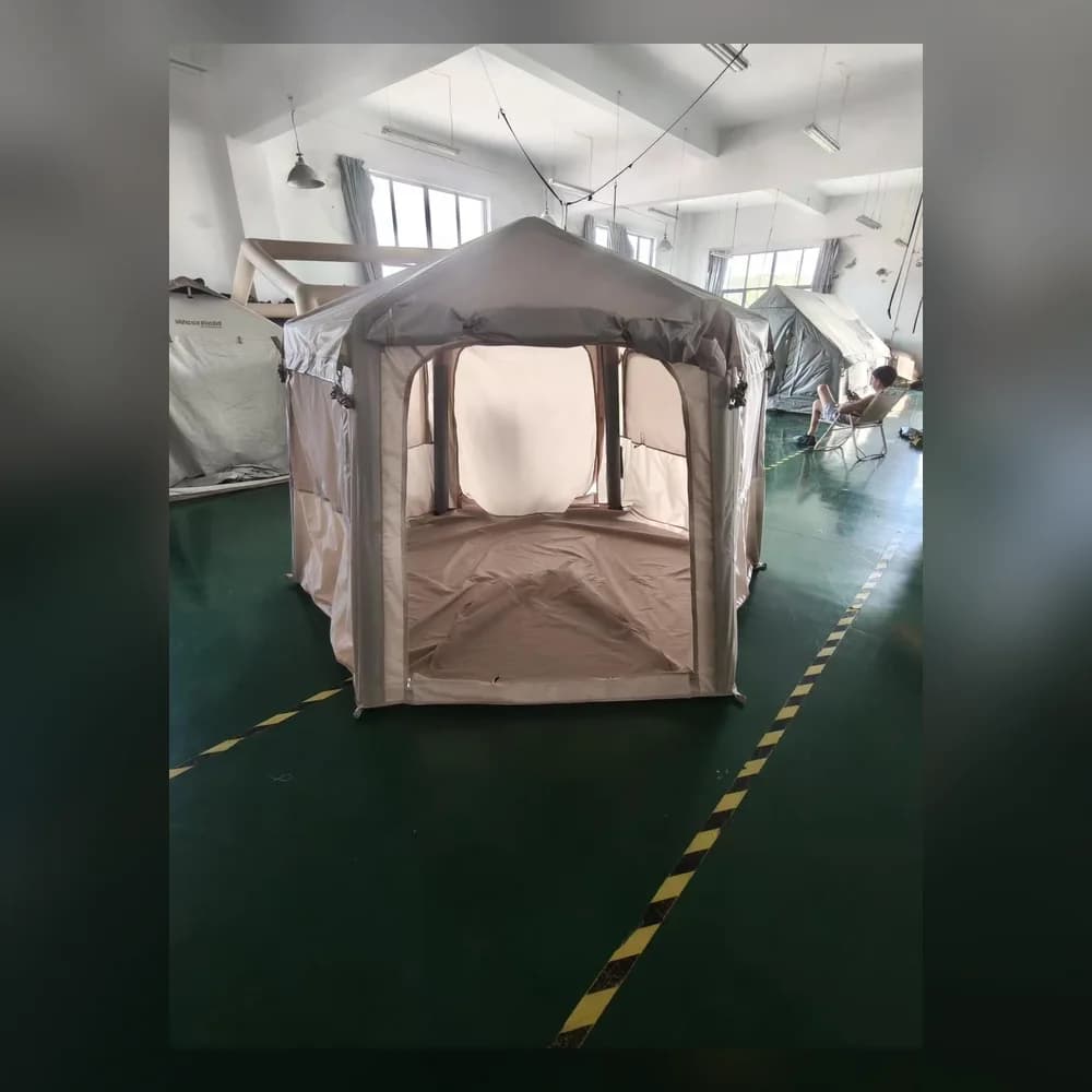 Owner-supplied custom-tent front-opening reference photographed indoors
