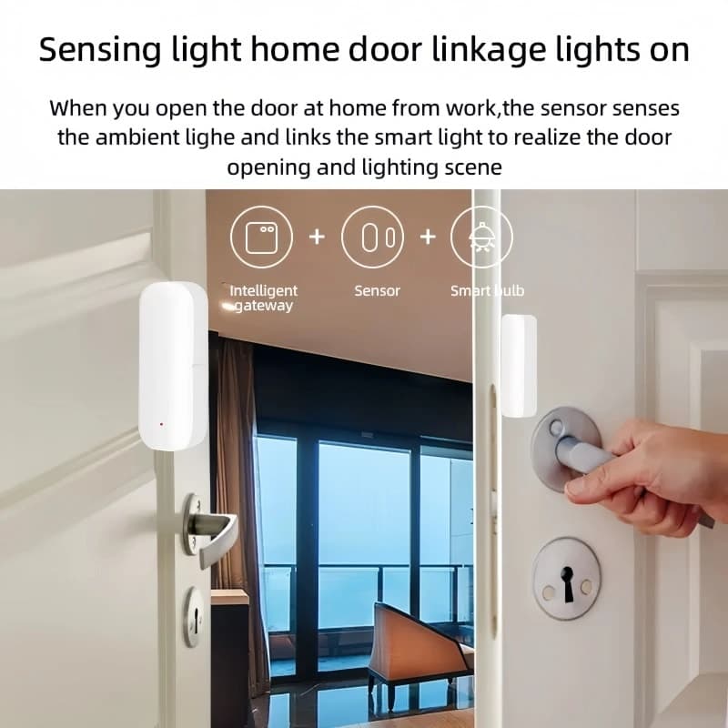 Smart door and window sensors supporting Zigbee 3.0, eWeLink app, and Amazon Alexa voice control.