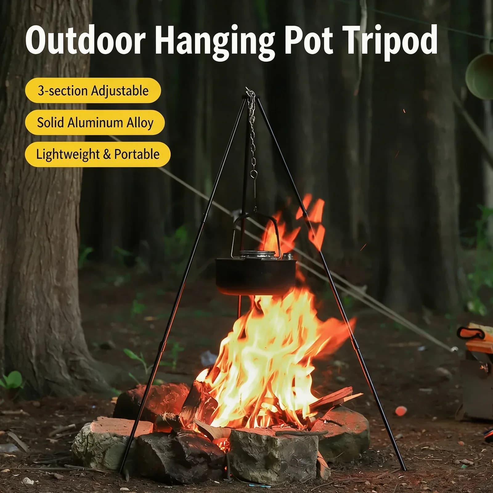 Aluminium Alloy Camping Cookware Tripod | Folding Pot Stand — product image 1