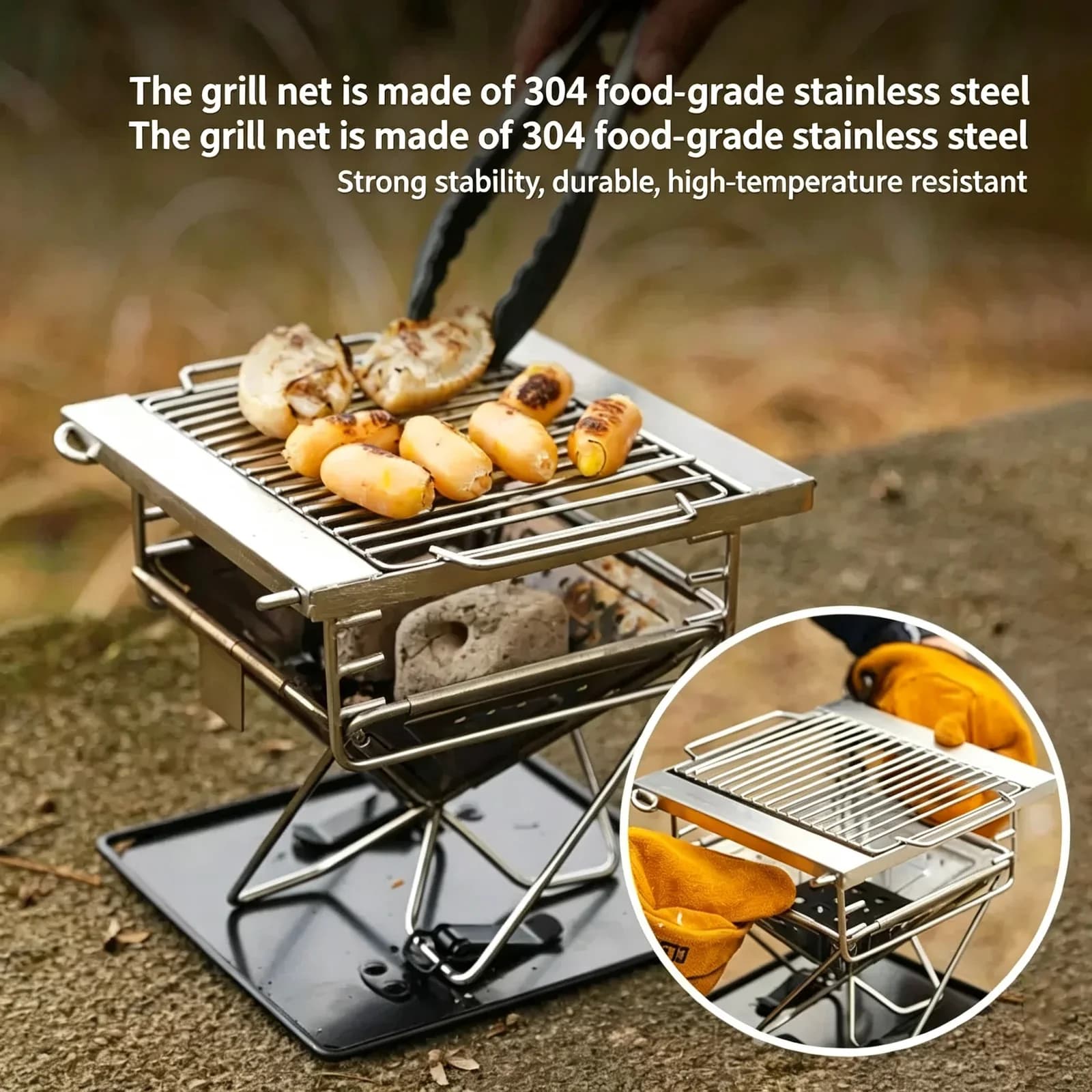 Mini Stainless Steel BBQ Grill | Foldable 1–2 Person Camping Grill — product image 2