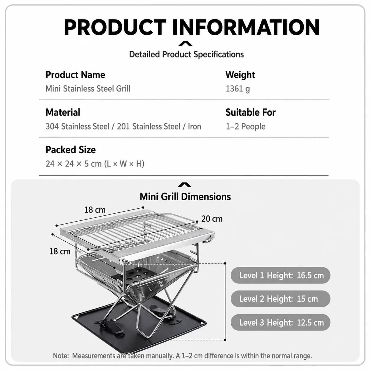 Mini Stainless Steel BBQ Grill | Foldable 1–2 Person Camping Grill — product image 5