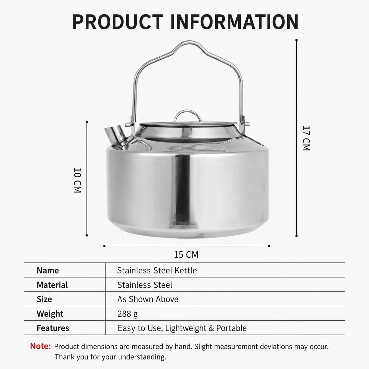 Stainless Steel Camping Kettle | 288 g Portable Outdoor Kettle — product image 3