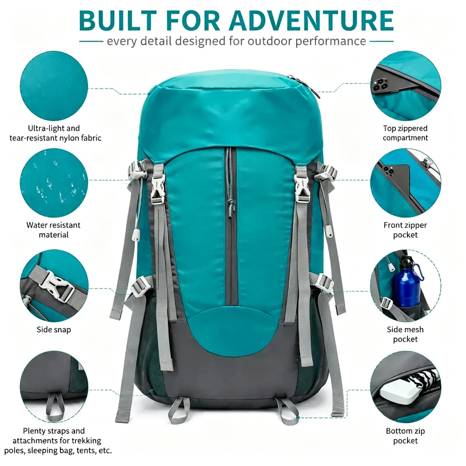 55 L Hiking Backpack | Lightweight Water-Resistant Travel Pack — product image 2