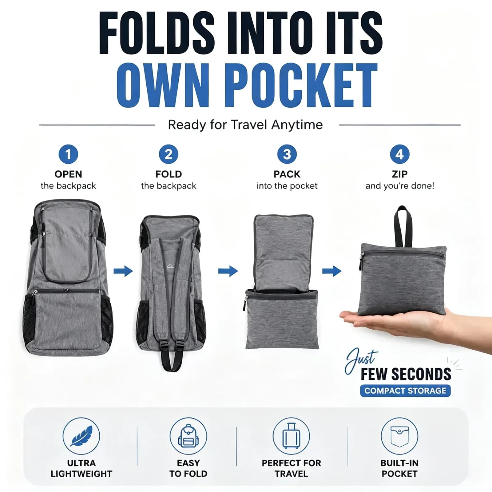 Packable 20 L Daypack | 230 g Water-Resistant Travel Backpack — product image 2