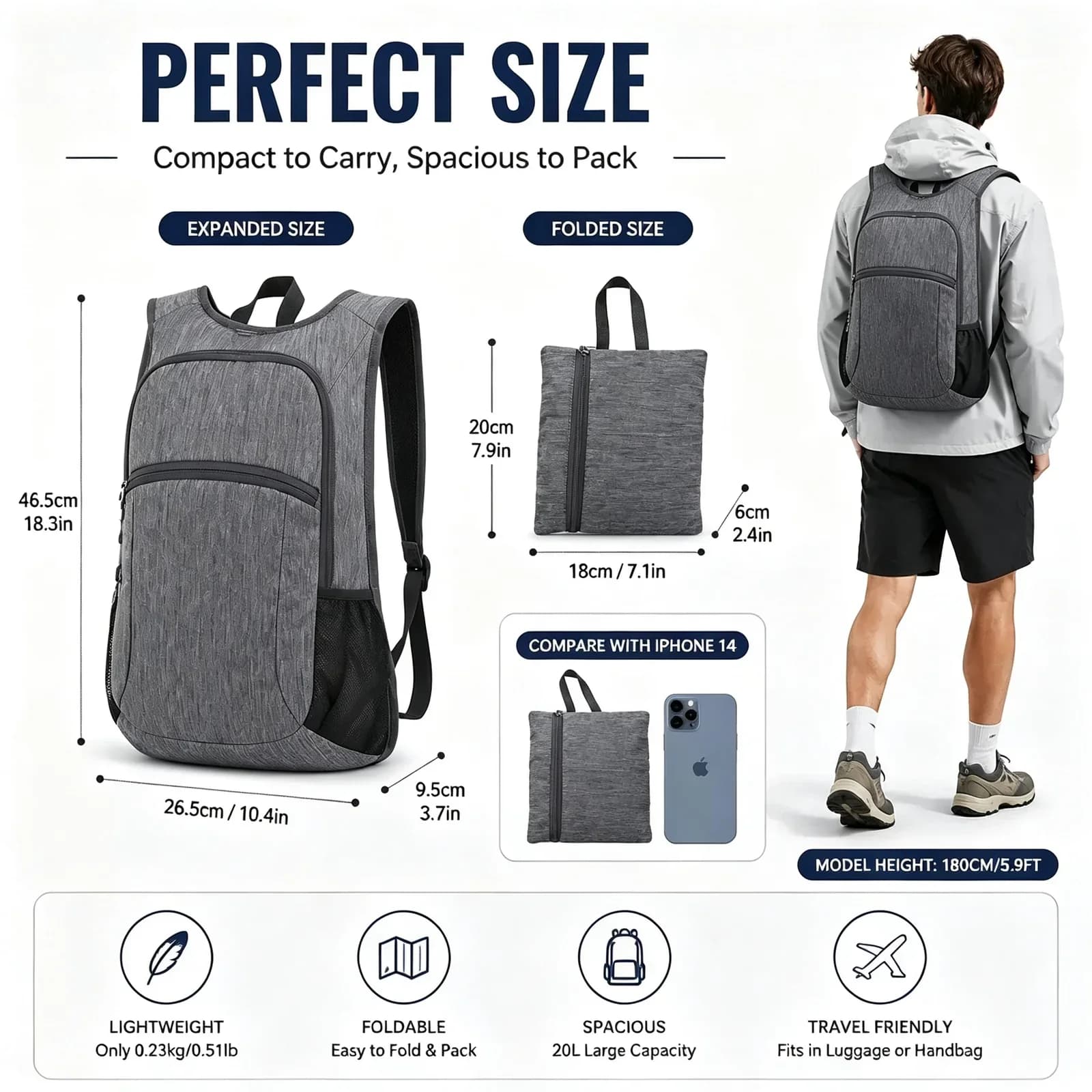 Packable 20 L Daypack | 230 g Water-Resistant Travel Backpack — product image 3