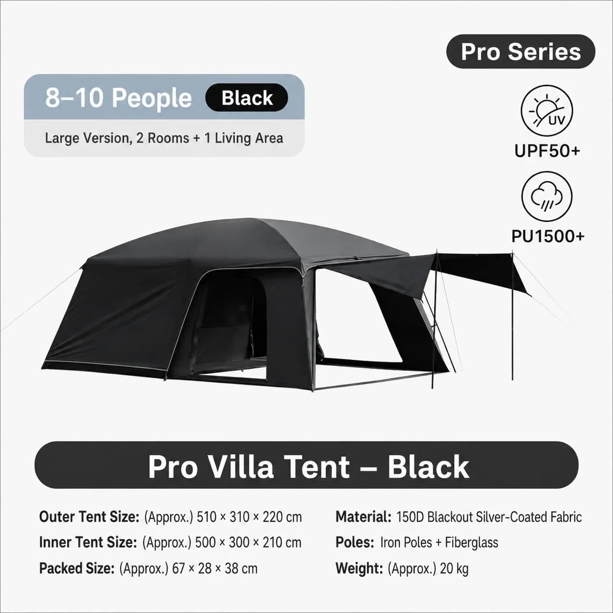 HILLTOP PRO Villa Tent | 510 cm Blackout Family Camping Shelter — product image 2