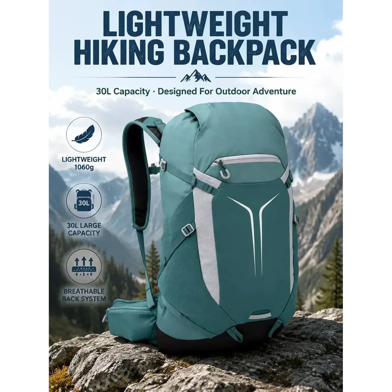 30 L Lightweight Hiking Backpack | Water-Resistant Travel Daypack — product image 1
