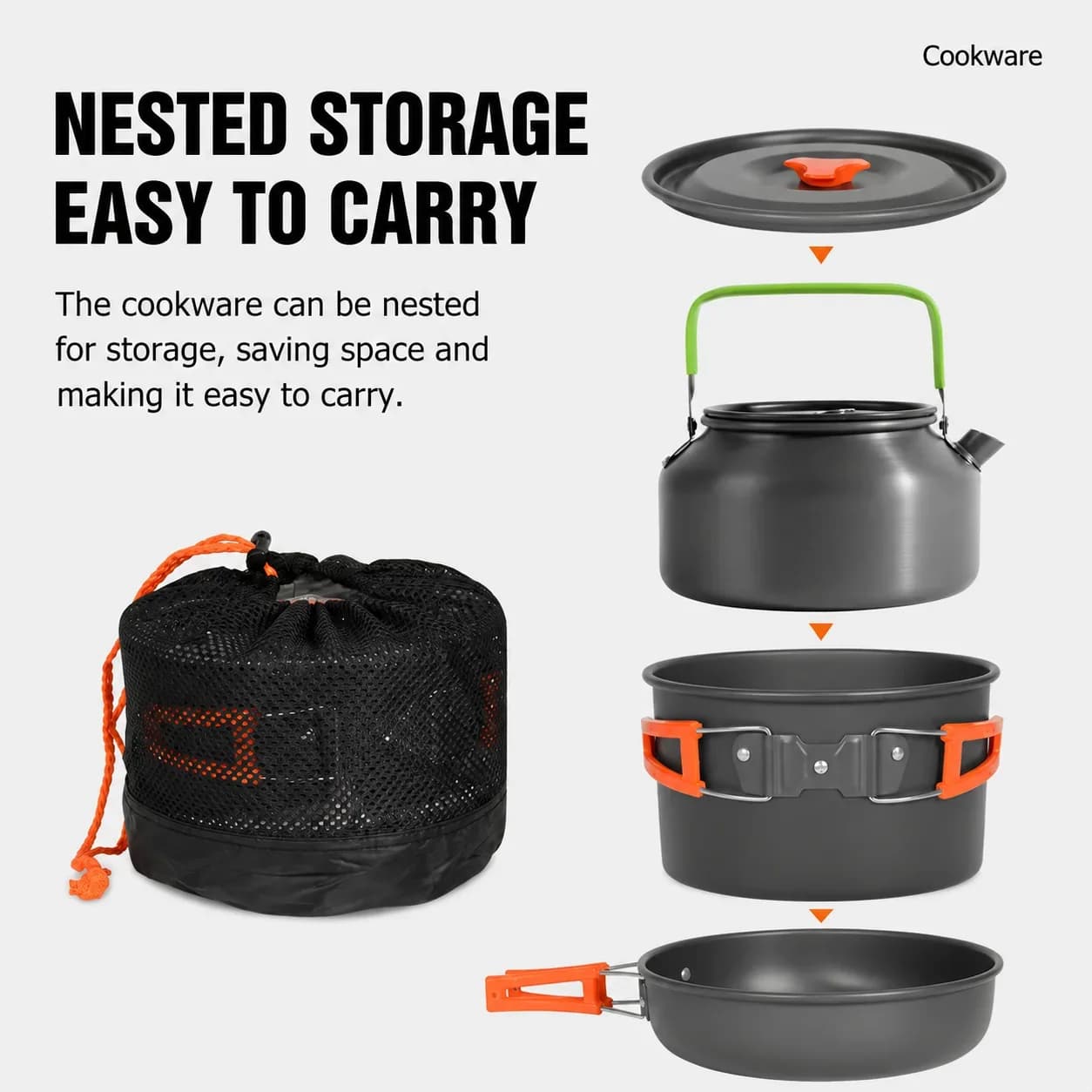 8-Piece Camping Cookware Set | 600 g Nesting Outdoor Cooking Kit — product image 1