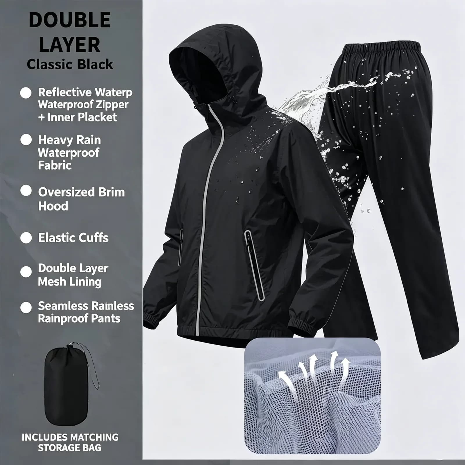 Ultralight Waterproof Rain Suit | Packable Jacket & Pants Set — product image 6
