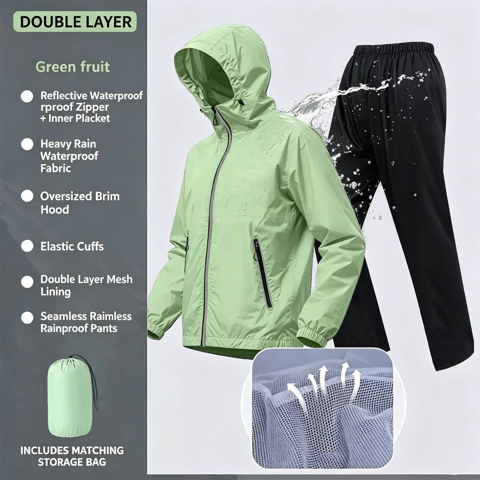 Ultralight Waterproof Rain Suit | Packable Jacket & Pants Set — product image 8