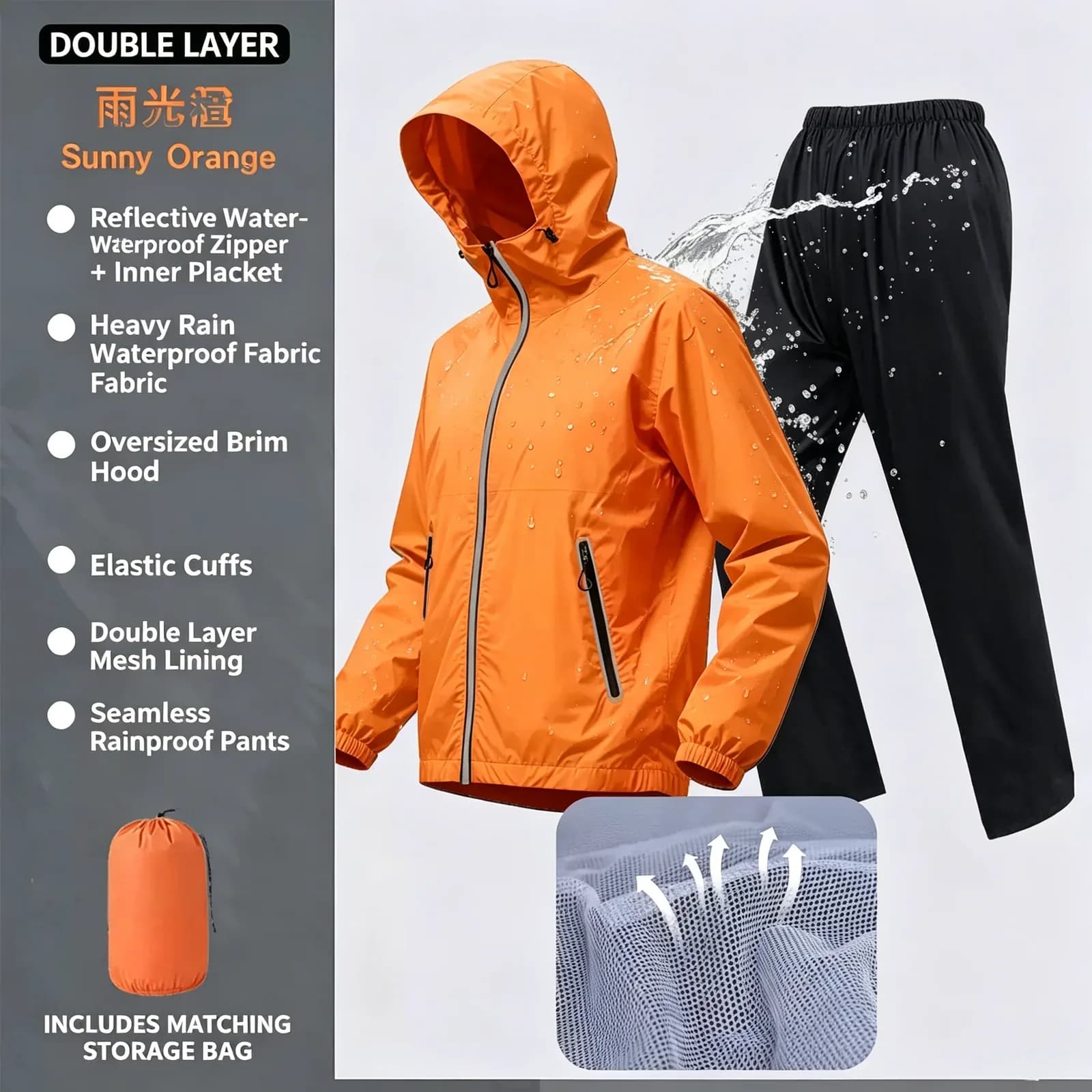 Ultralight Waterproof Rain Suit | Packable Jacket & Pants Set — product image 9