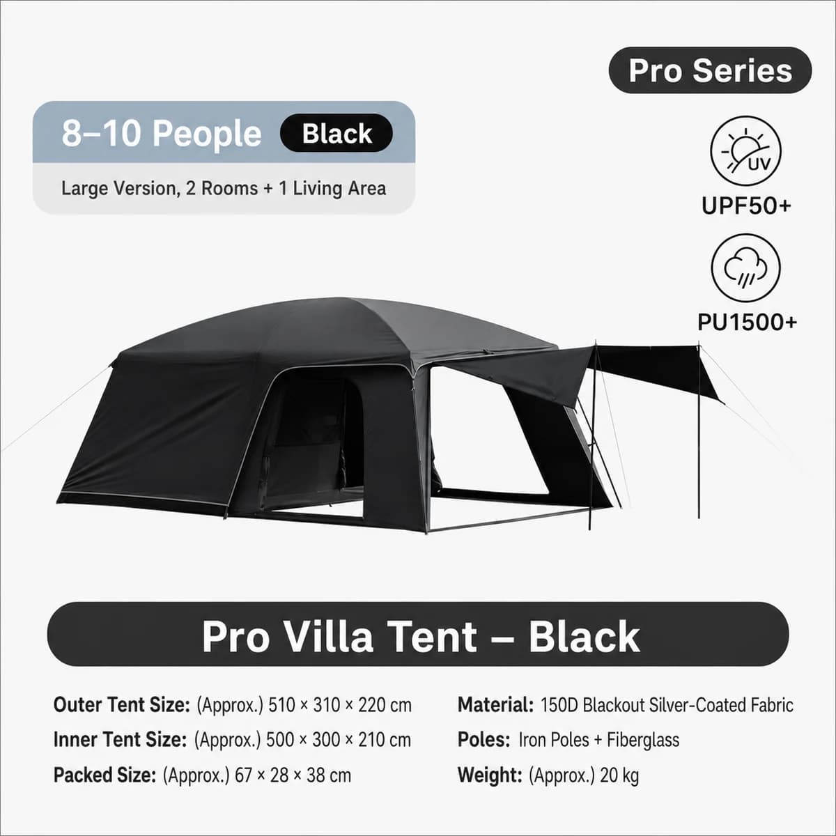 HILLTOP PRO Villa Tent | 510 cm Blackout Family Camping Shelter