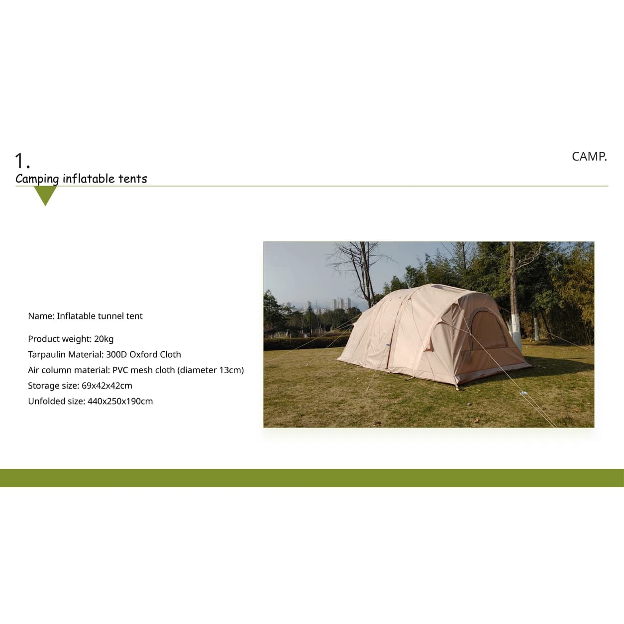 Inflatable Tunnel Tent | Khaki Air-Beam Camping Shelter — Product image 3