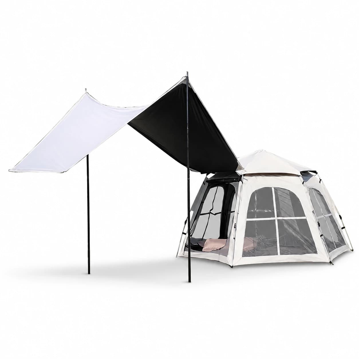 2-in-1 Hexagonal Camping Tent with Awning | 280 × 240 cm