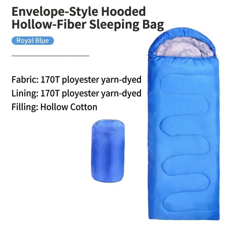 Envelope Hooded Sleeping Bag | Lightweight Camping Bed (Royal Blue)