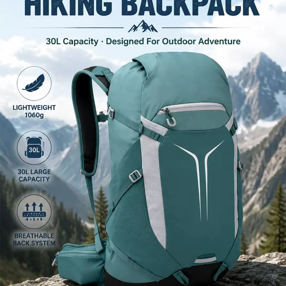 30 L Lightweight Hiking Backpack | Water-Resistant Travel Daypack