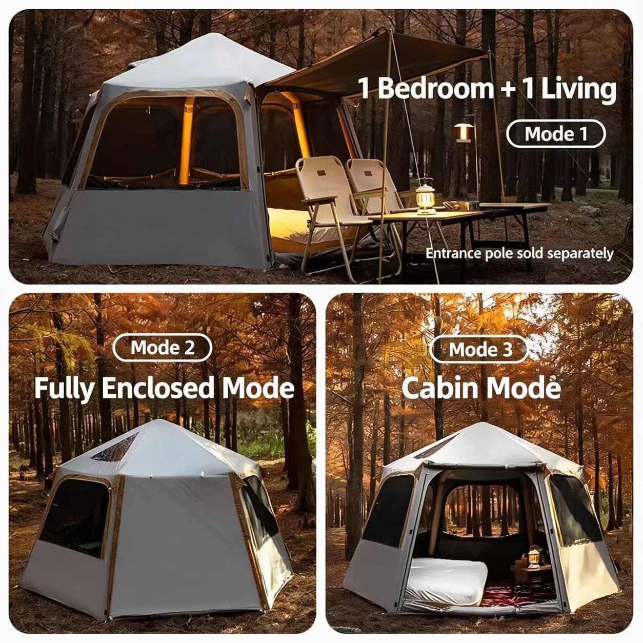 Hexagonal Inflatable Tent | 292 × 146 × 200 cm Khaki Shelter — Product image 2 Hexagonal Inflatable Tent | 292 × 146 × 200 cm Khaki Shelter — Product image 2
