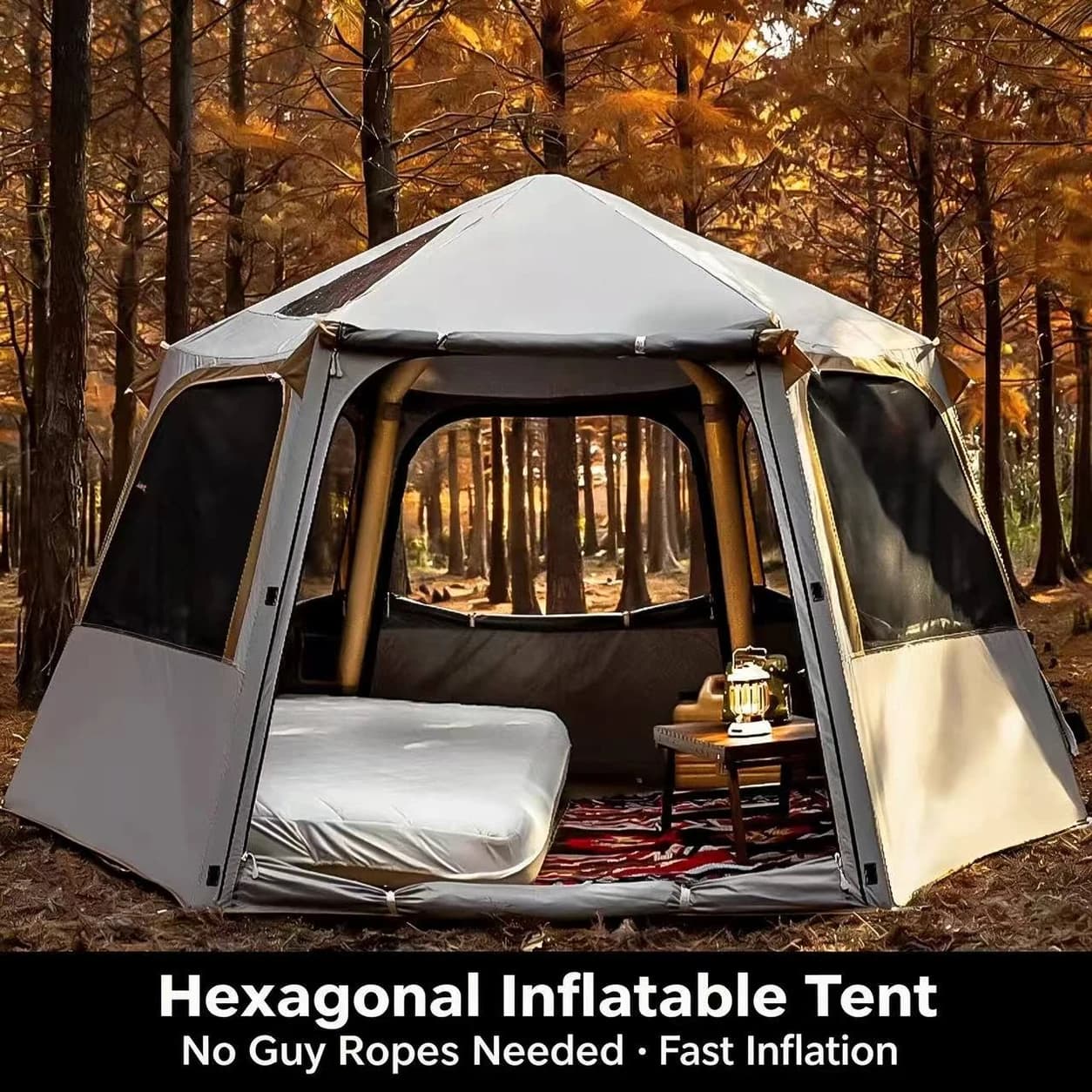 Hexagonal Inflatable Tent | 292 × 146 × 200 cm Khaki Shelter — Product image 4 Hexagonal Inflatable Tent | 292 × 146 × 200 cm Khaki Shelter — Product image 4